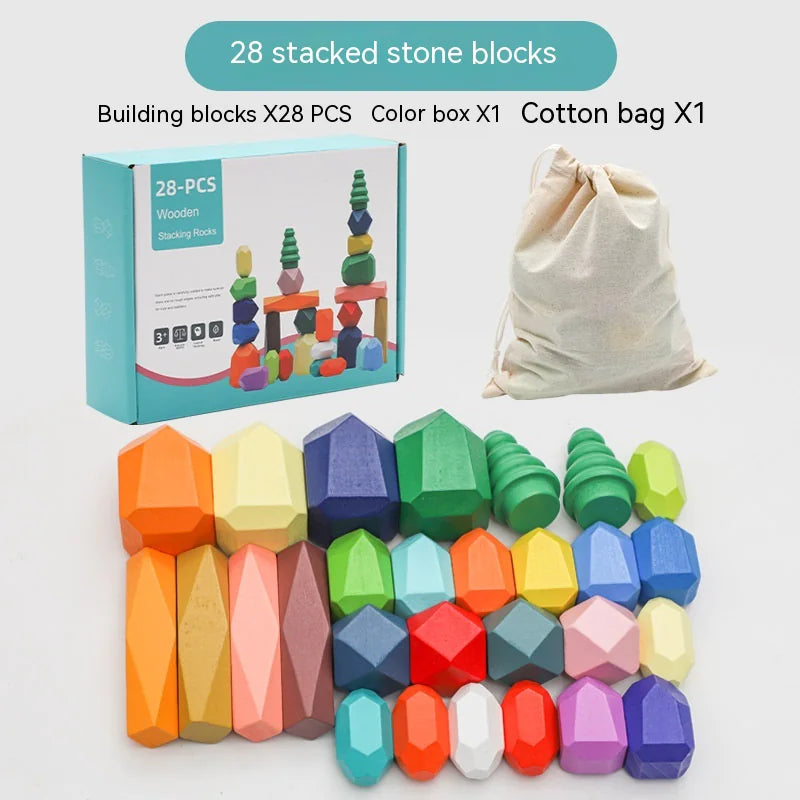 Montessori Wooden Stone Blocks (38 pack)