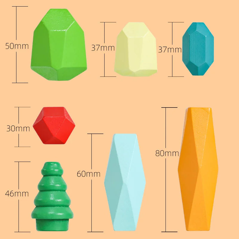Montessori Wooden Stone Blocks (38 pack)