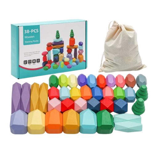 Montessori Wooden Stone Blocks (38 pack)