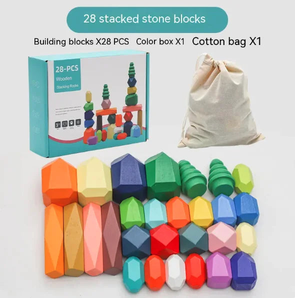 Montessori Wooden Stone Blocks (38 pack)