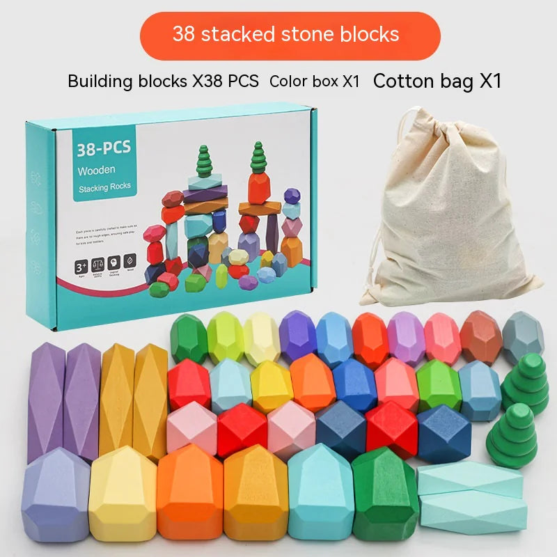 Montessori Wooden Stone Blocks (38 pack)