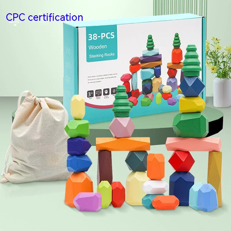 Montessori Wooden Stone Blocks (38 pack)